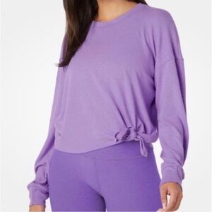 Beyond Yoga Smarten Up Pullover Sweatshirt Womens XL Purple Tie Waist Crewneck